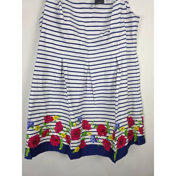 Chaps Cottage Core Midi Dress 20 Womens Plus Size White Blue Striped Floral NWT - Picture 3 of 5